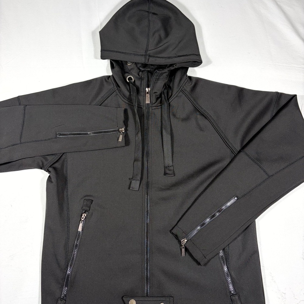Private Member Hooded Jacket Men's Small Black Stretch Zipped Pockets Drawstring - Picture 3 of 10